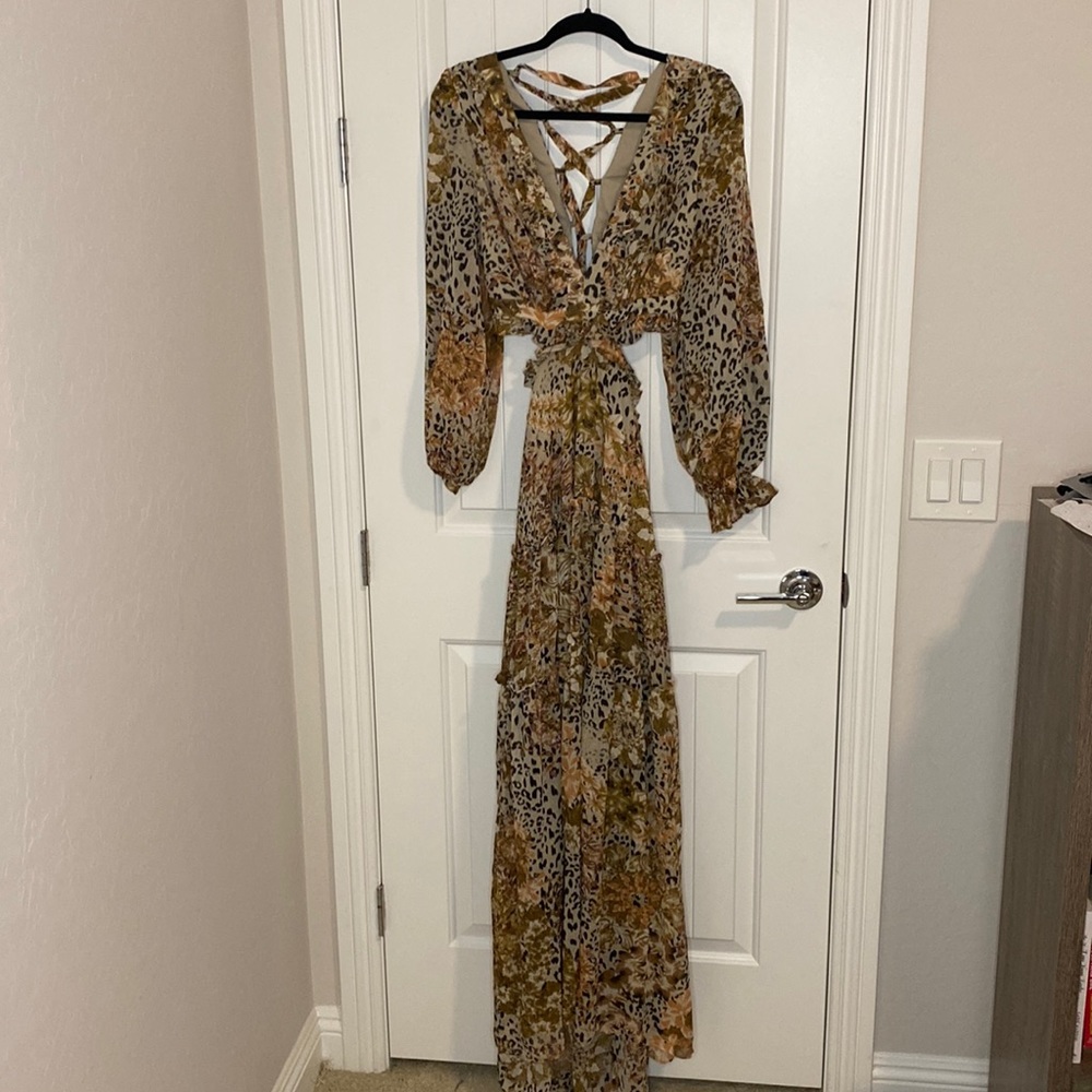 VICI Mix print tiered cutout maxi dress